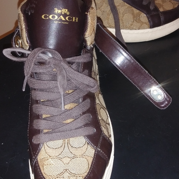 Coach Brown and Cream High-Top Sneakers - Picture 3 of 4